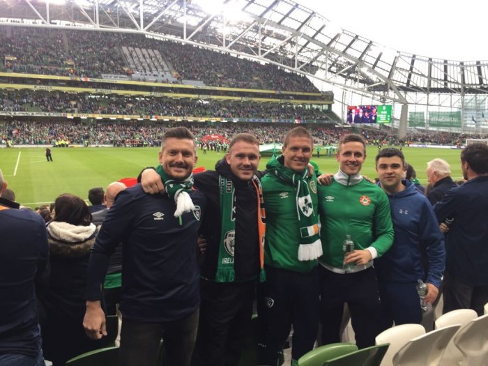 DoDublin's guide/driver Andy with friends at the Aviva Stadium in Dublin