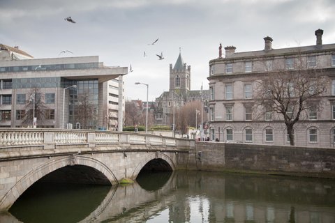 river liffey with civic offices on the left and christ church behind