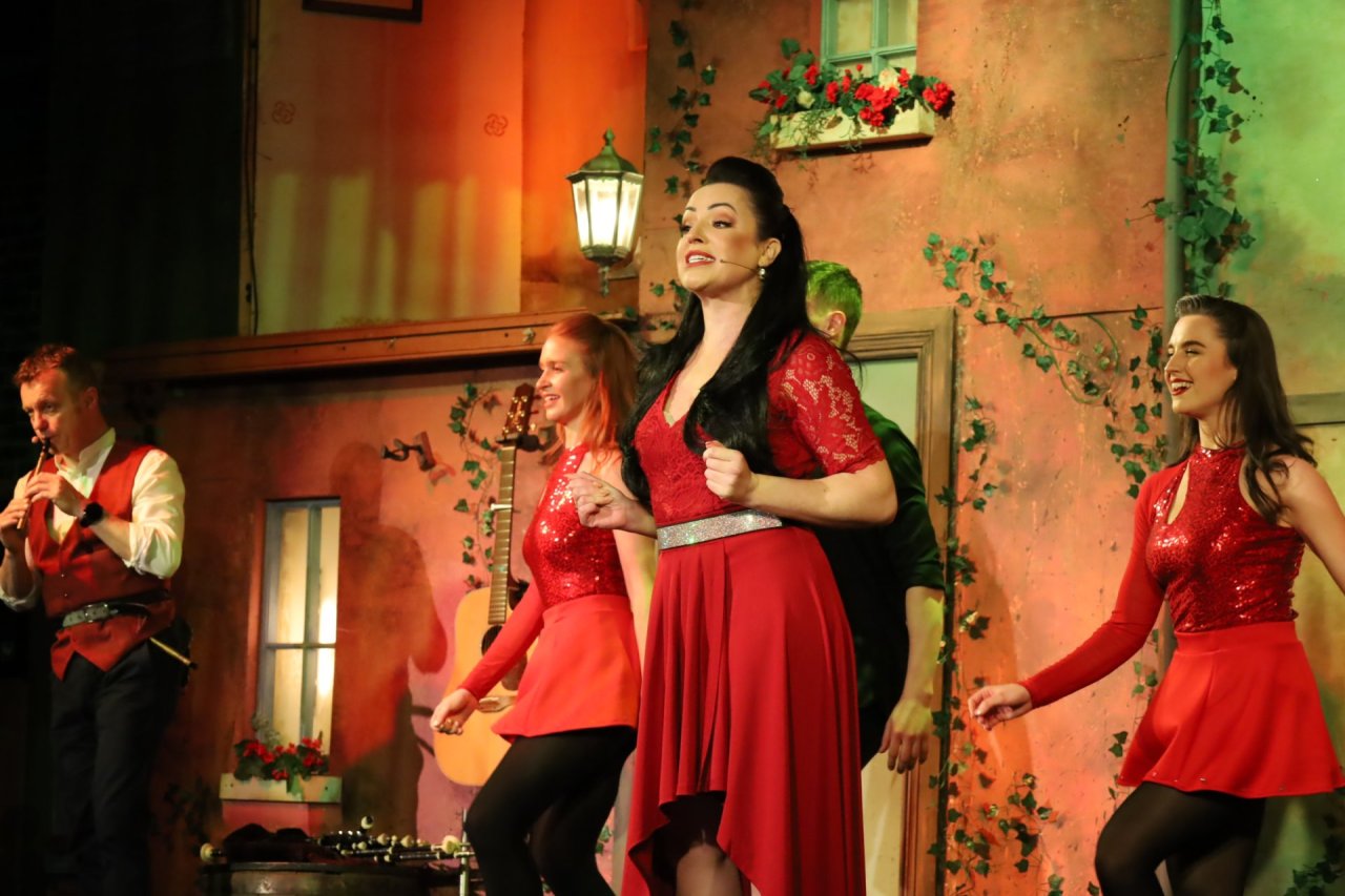 girls in red dresses irish dancing