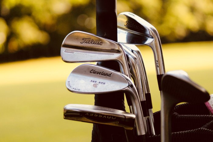 close up of golf clubs in the bag