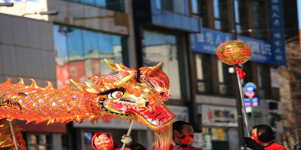 red dragon dancing in the parade