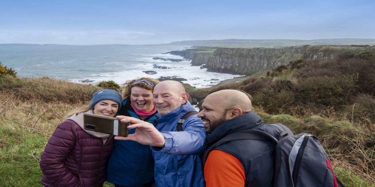 group of friends, enjoying nature walk