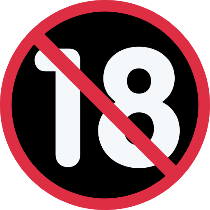 over 18 sign 18 with red line crossing it out