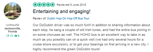 cruise hop on hop off dublin shore excursion, entertaining and engaging