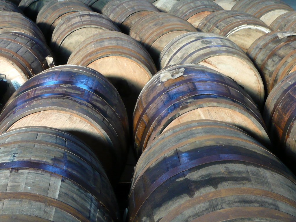 whiskey casks being prepared to be filled