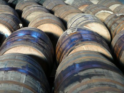 whiskey casks being prepared to be filled