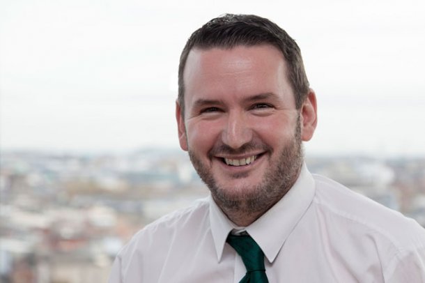 Dublin's city guide/driver Kirk with panoramic view of Dublin.