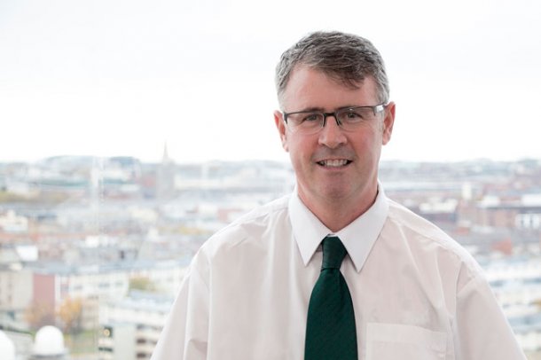 Dublin's city guide/driver Mark with panoramic view of Dublin