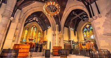 church interior converted to whiskey distillery