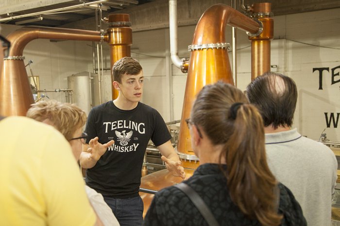 Tour Guide speaking at Teeling Whiskey Distillery
