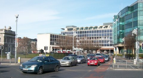 External View of Busaras Dublin with Ulsterbus and Bus Eireann bus