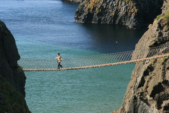 Sea-level view of Carrick a rede rope bridge