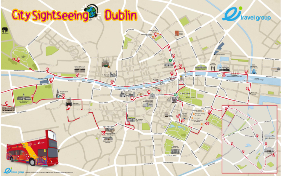 Tour Route of City Sightseeing Tour in Dublin