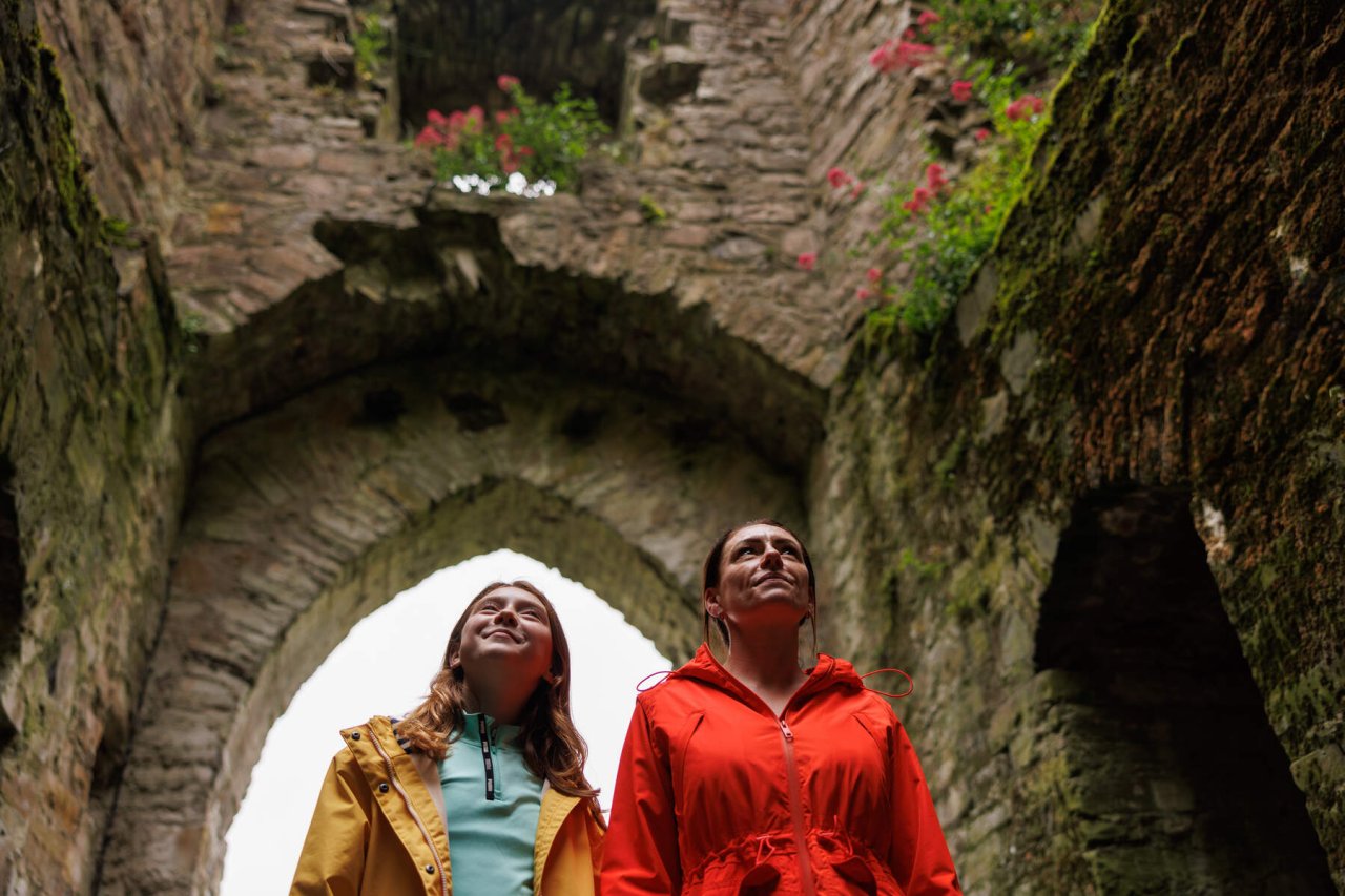 Group exploring ancient ruins