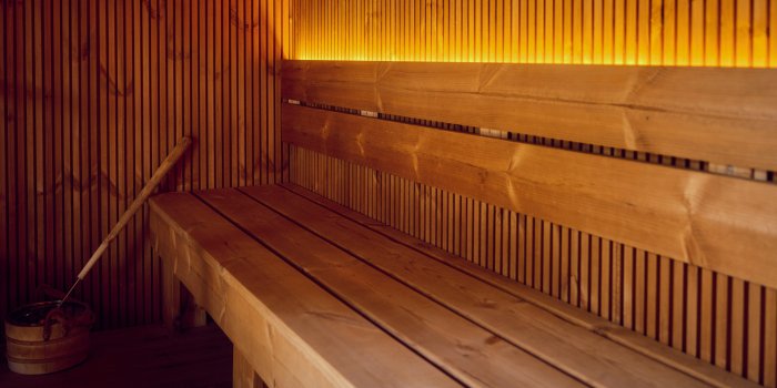 Hot Box Sauna Inchicore wooden seats inside a sauna