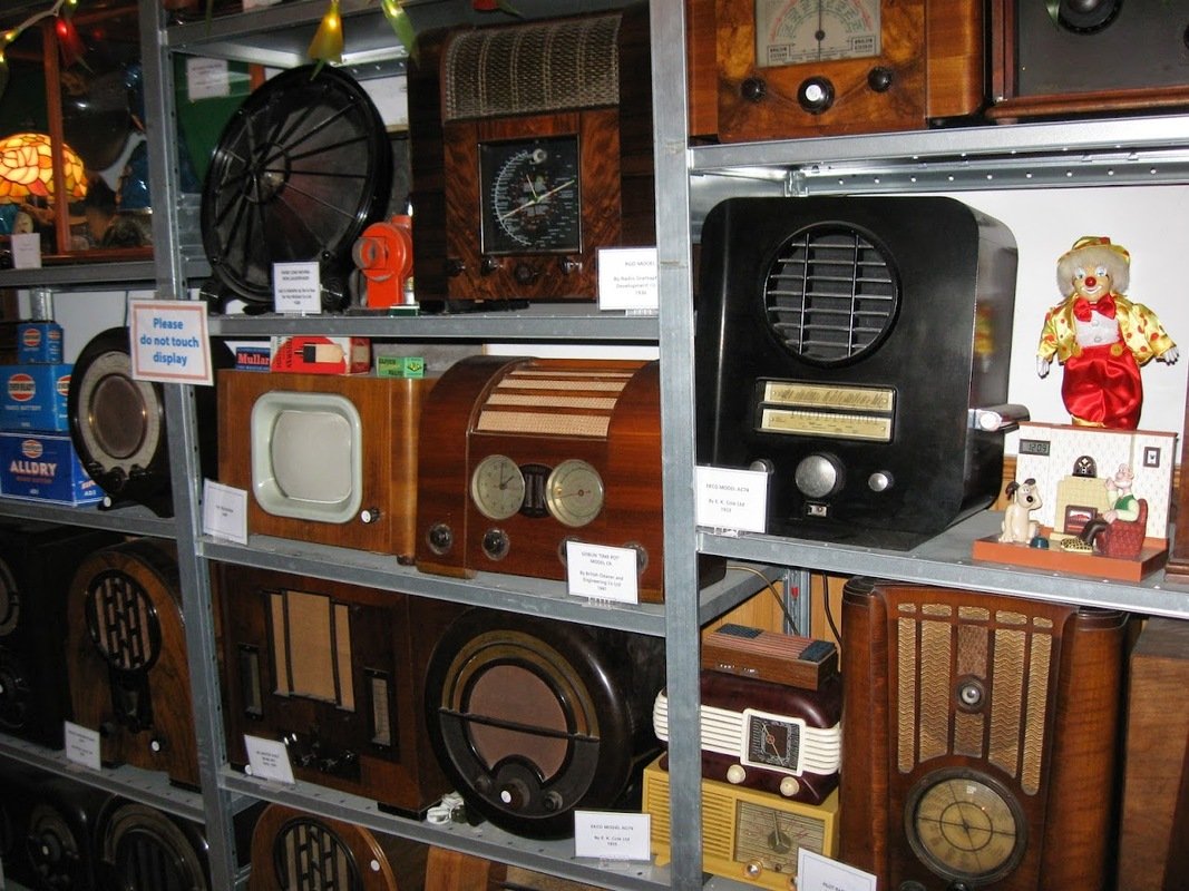 old radios on a shelf