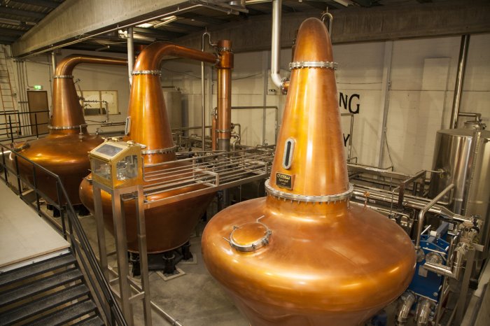 Three pot stills at Teeling Whiskey Distillery