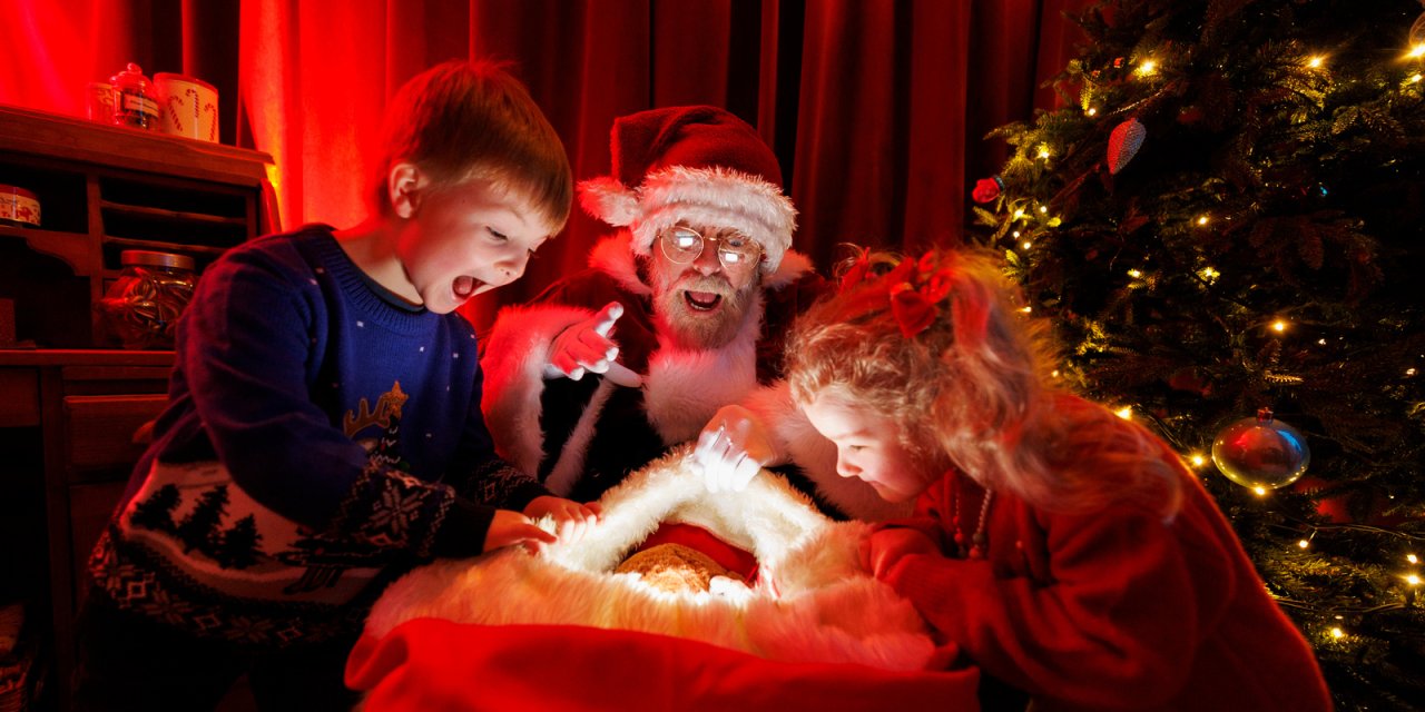 two children with santa