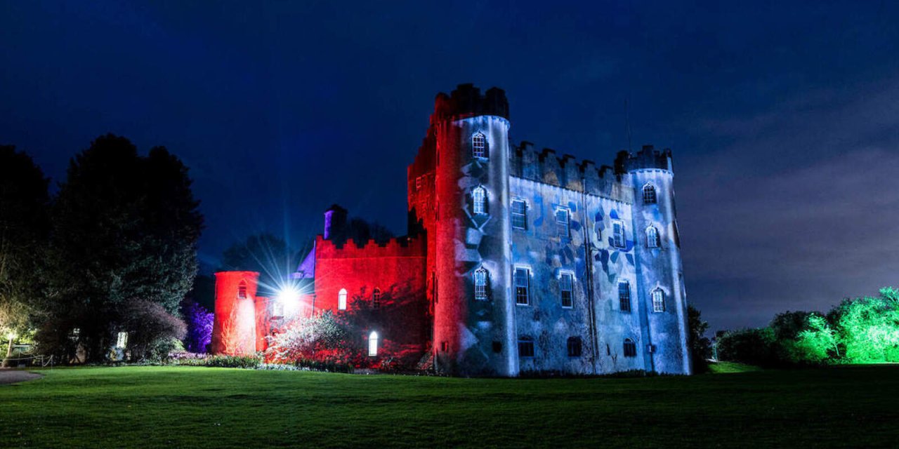 castle with ligths on it 