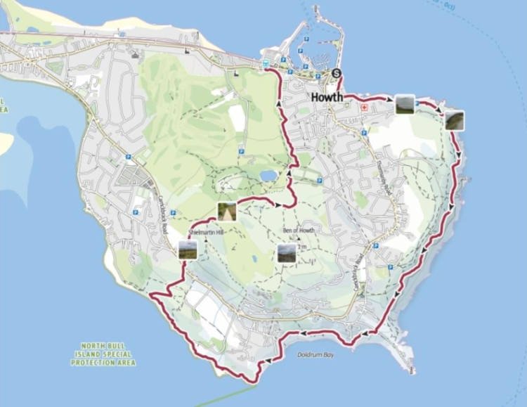 howth map with red line indicating a route 