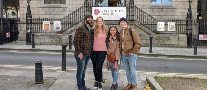 Visitors on walking tour of dublin ireland at smock alley