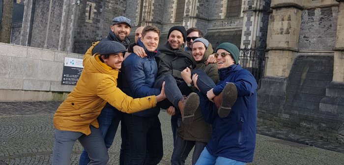 Having fun on the Old Dublin Walking tour Pic by MBoH customers at christ church on walking tour of dublin ireland