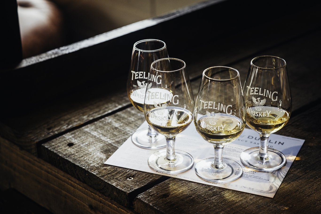 four shot glasses at teeling distillery