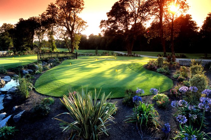 putting green at sunset