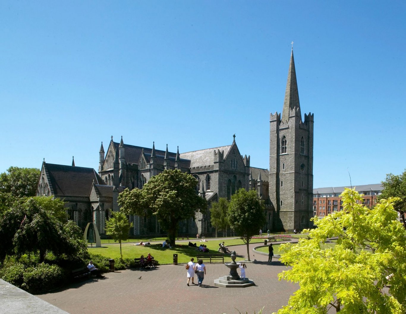 St Patrick's Park with St. Patrick's Cathedral and blue sky in background