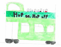 school childs drawing, hop on hop off